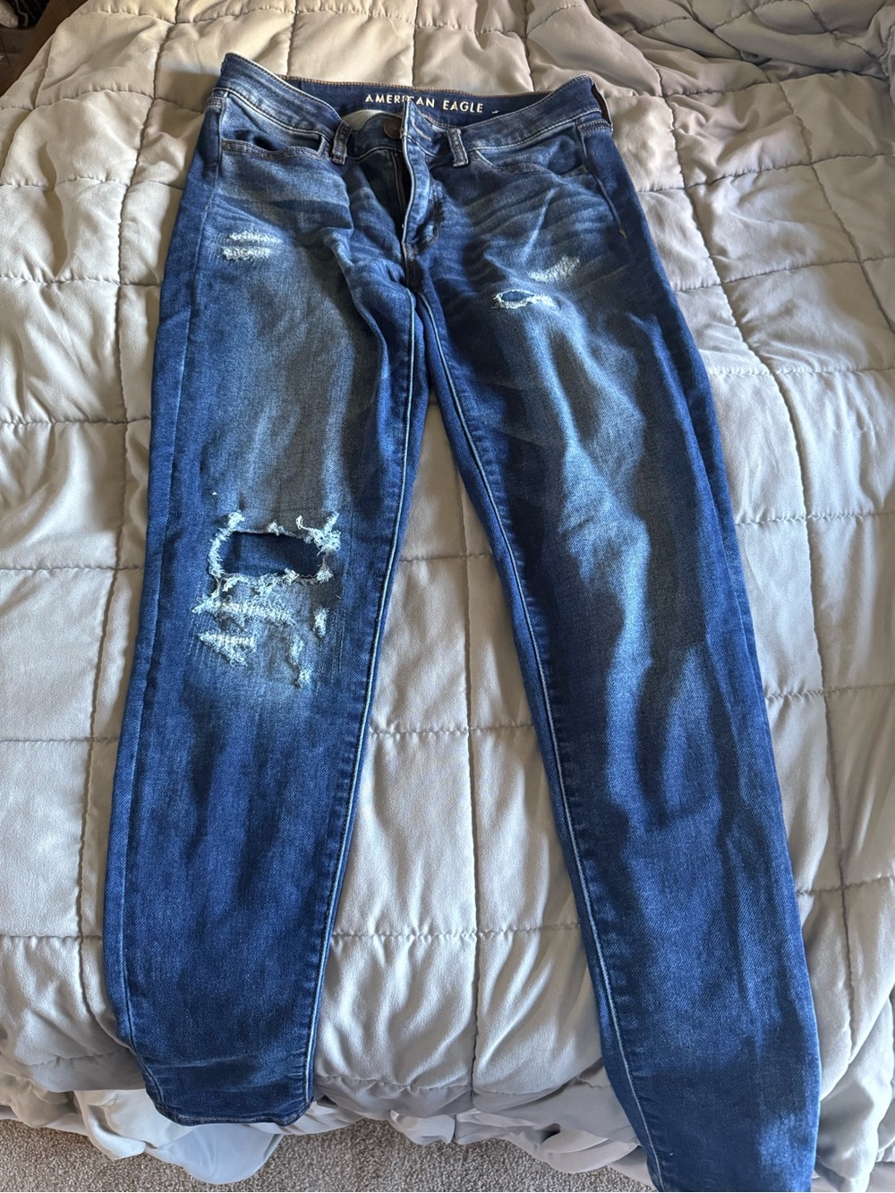American Eagle Outfitters Dark Blue Distressed Skinny Jeans